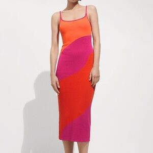 Mango Vibrant Orange and Pink Midi Dress